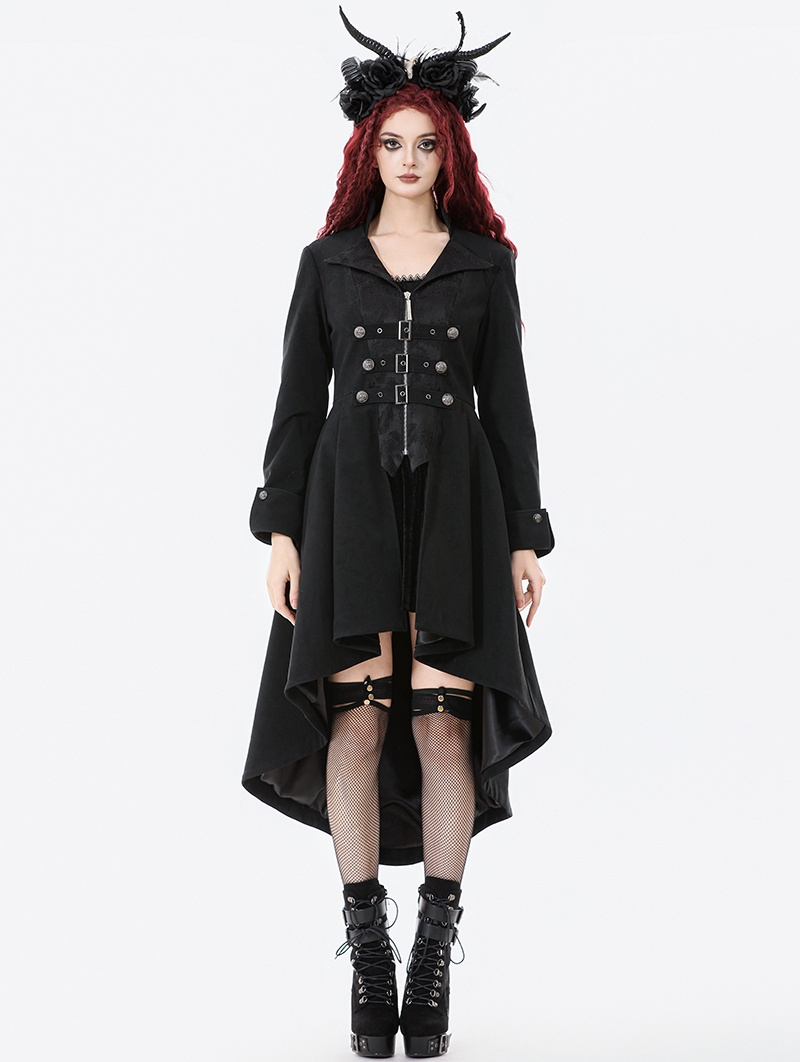 Black Gothic PU Leather Irregular Trench Coat for Women