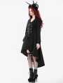 Black Gothic PU Leather Irregular Trench Coat for Women