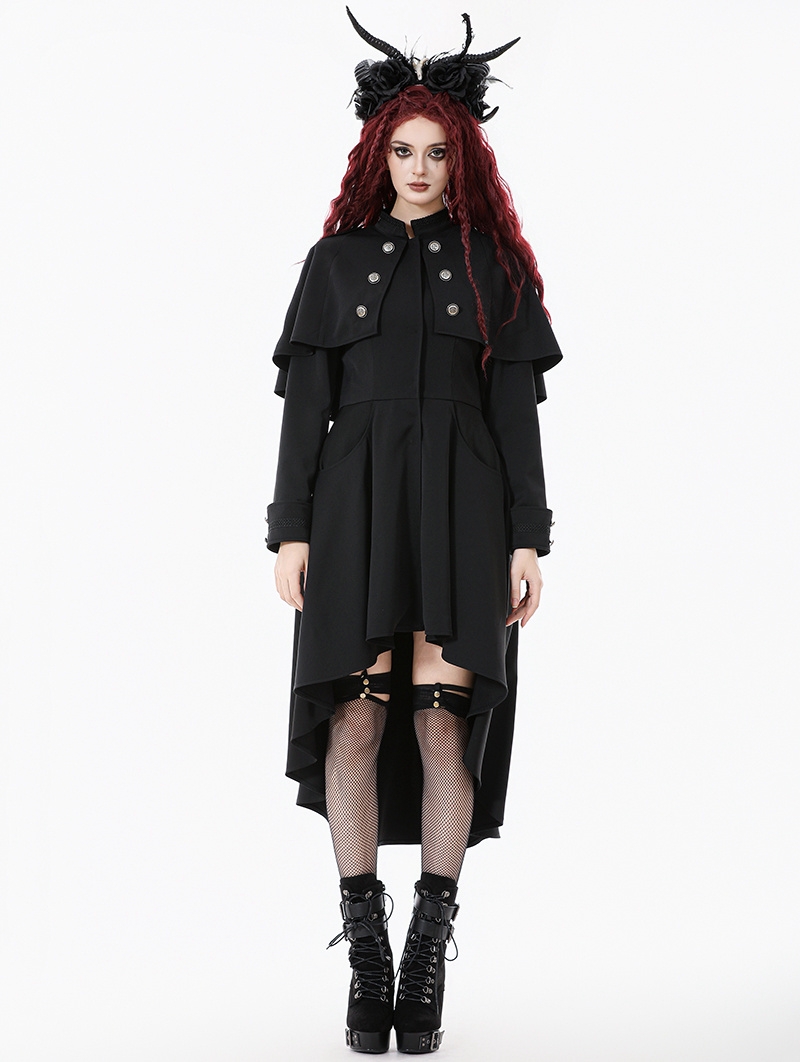 Black Mystic Retro Gothic High-Low Cape Coat for Women