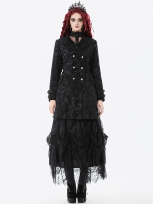 Black Retro Gothic Jacquard Velvet Coat for Women