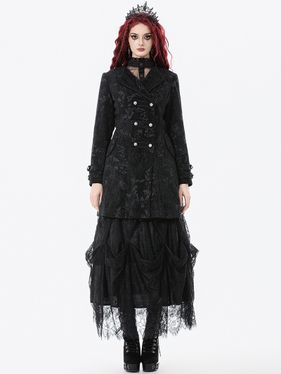Black Retro Gothic Jacquard Velvet Coat for Women