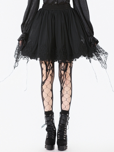 Black Gothic Lace Embroidered Mesh Petticoat Skirt