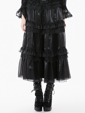 Black Gothic Lace Embroidered Layered Maxi Petticoat Skirt