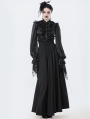 Black Vintage Gothic Lace Applique Pleated Maxi Skirt