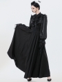 Black Vintage Gothic Lace Applique Pleated Maxi Skirt