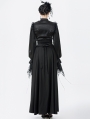 Black Vintage Gothic Lace Applique Pleated Maxi Skirt