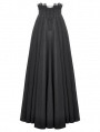 Black Vintage Gothic Lace Applique Pleated Maxi Skirt