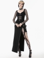 Black Sexy Gothic Punk Buckle Strap High-Slit Long Skirt