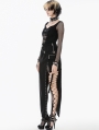 Black Sexy Gothic Punk Buckle Strap High-Slit Long Skirt