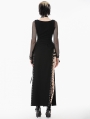 Black Sexy Gothic Punk Buckle Strap High-Slit Long Skirt