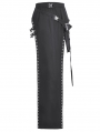 Black Sexy Gothic Punk Buckle Strap High-Slit Long Skirt