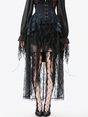 Blue and Black Gothic Vintage Jacquard Corset Tail Skirt