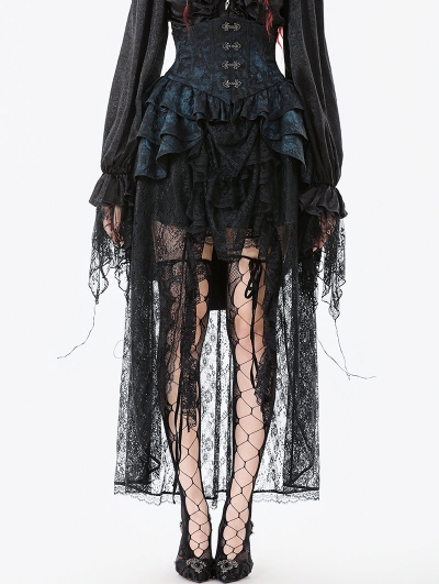 Blue and Black Gothic Vintage Jacquard Corset Tail Skirt
