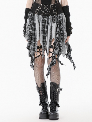 Black and White Plaid Patchwork Locomotive Gothic Punk Skirt