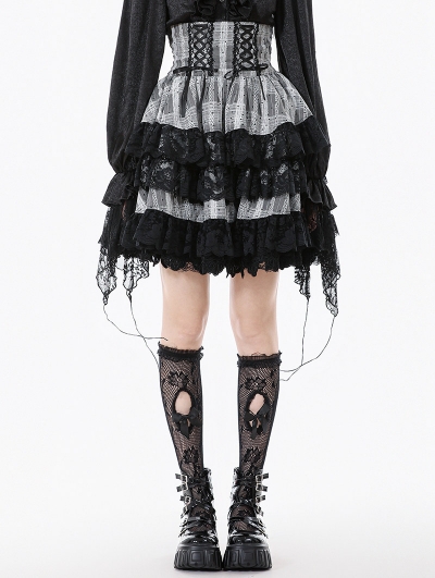 Black and White Gothic Lolita High-Waist Tiered Skirt