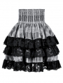 Black and White Gothic Lolita High-Waist Tiered Skirt