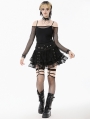 Black Gothic Punk Eyelet Strap Lace Mini Skirt