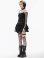 Black Gothic Punk Eyelet Strap Lace Mini Skirt