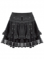 Black Gothic Punk Eyelet Strap Lace Mini Skirt