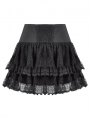 Black Gothic Punk Eyelet Strap Lace Mini Skirt