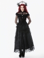 Black Gothic Retro Lace Floral Pleated Tulle Maxi Skirt