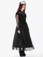 Black Gothic Retro Lace Floral Pleated Tulle Maxi Skirt