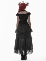 Black Gothic Retro Lace Floral Pleated Tulle Maxi Skirt