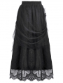Black Gothic Retro Lace Floral Pleated Tulle Maxi Skirt