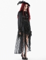 Black Gothic Retro Floral Mesh Lace High-Low Skirt