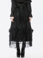 Black Vintage Gothic Embroidered Layered High-Waist Long Skirt