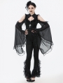 Black Gothic Multi-Layer Lace Trim Flared Leggings for Women