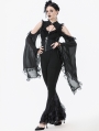 Black Gothic Multi-Layer Lace Trim Flared Leggings for Women