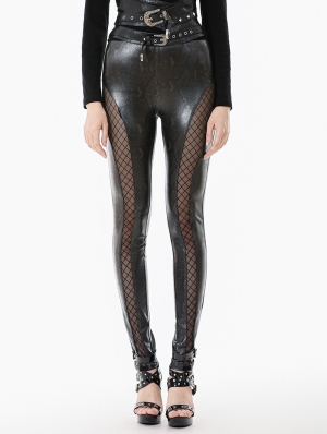 Black Gothic Snakeskin Cut-Out Leggings for Women