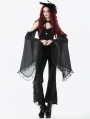 Black Retro Gothic Lace Applique Velvet Flared Pants for Women