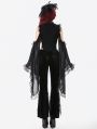 Black Retro Gothic Lace Applique Velvet Flared Pants for Women