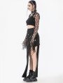 Black Gothic Punk Irregular Distressed Crop Top for Women