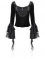 Black Gothic Retro Flared Sleeve Velvet Top for Women