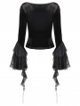 Black Gothic Retro Flared Sleeve Velvet Top for Women