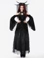 Black Gothic Retro Lace Applique Off-Shoulder Velvet Top for Women