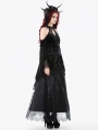 Black Gothic Retro Lace Applique Off-Shoulder Velvet Top for Women