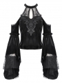 Black Gothic Retro Lace Applique Off-Shoulder Velvet Top for Women