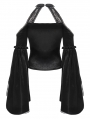Black Gothic Retro Lace Applique Off-Shoulder Velvet Top for Women