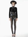 Black Gothic Punk Skeleton Hand Leather Applique T-Shirt for Women
