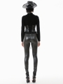 Black Gothic Punk Skeleton Hand Leather Applique T-Shirt for Women