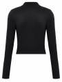 Black Gothic Punk Skeleton Hand Leather Applique T-Shirt for Women