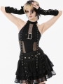 Black Gothic Punk Mesh Halter Sleeveless Top for Women