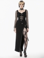 Black Gothic Punk Mesh Panel Long Sleeve T-Shirt for Women