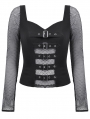 Black Gothic Punk Mesh Panel Long Sleeve T-Shirt for Women