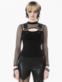 Black Gothic Punk Mesh Sleeve T-Shirt for Women