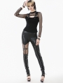 Black Gothic Punk Mesh Sleeve T-Shirt for Women